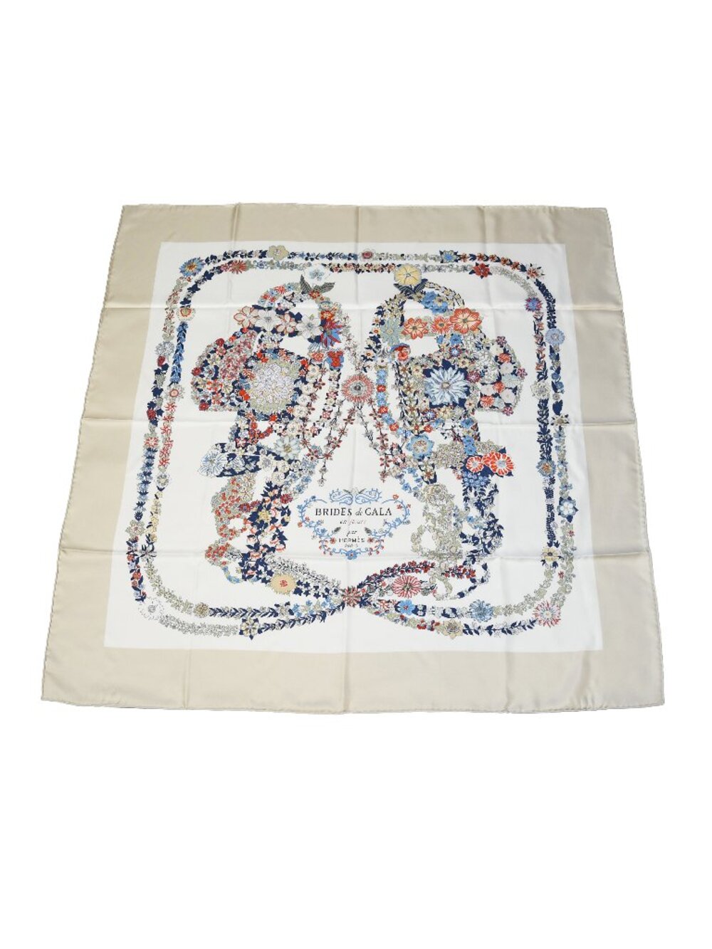 Hermes Brides de Gala en Fleurs 90 Silk Square Scarf Multicolor